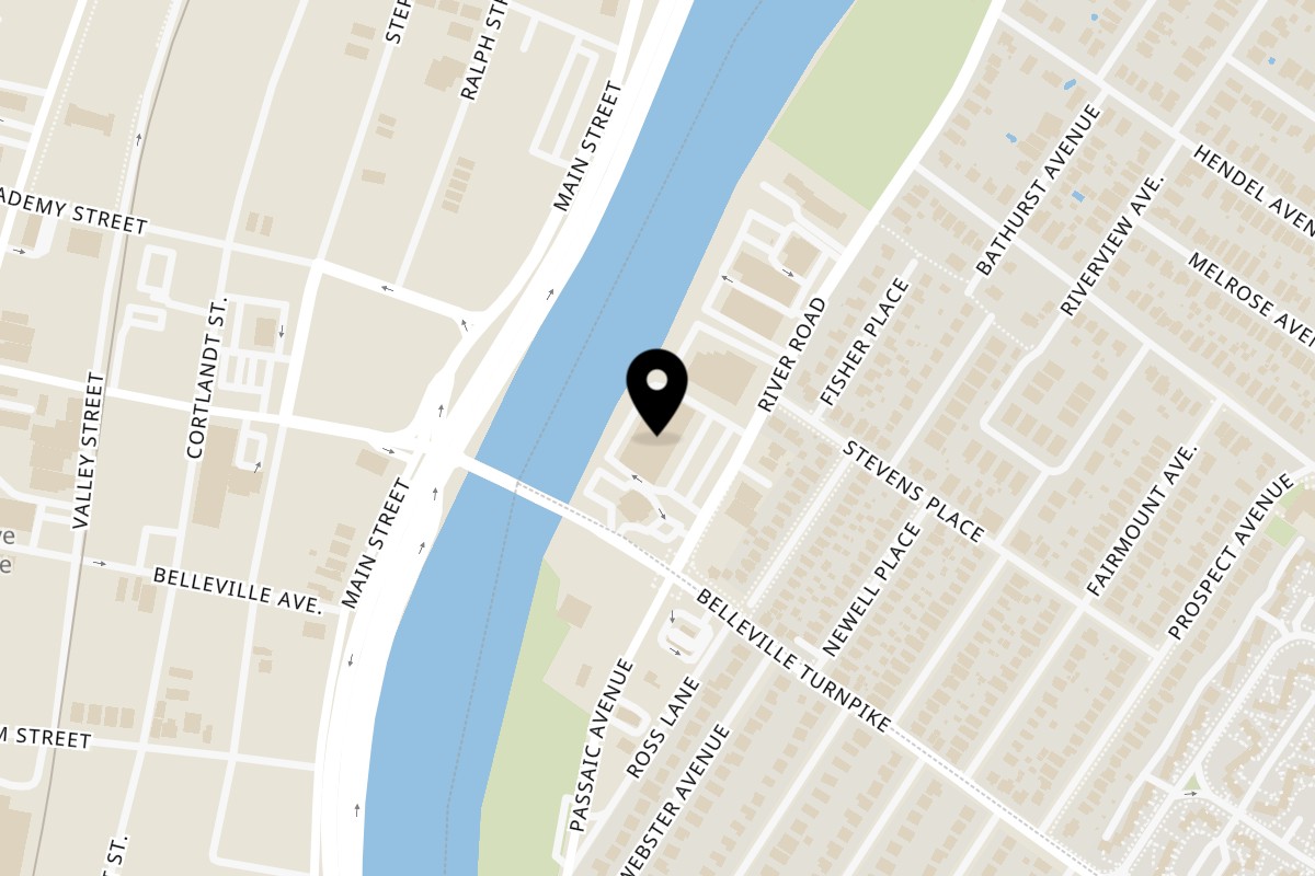 Map showing the location of Athenian Fresh Grill on 11-35 River Rd in North Arlington